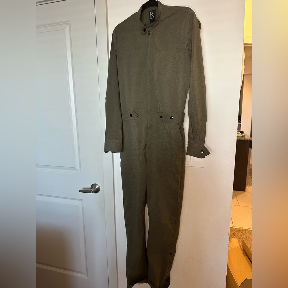RD Risen Division In Jumpsuits we Trust Wilde Olive green seersucker jumpsuit S - Picture 6 of 11